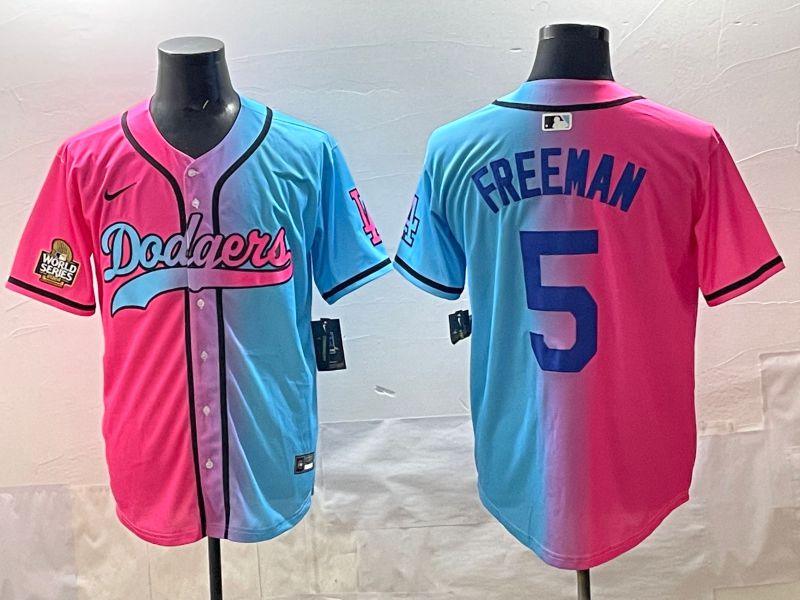 Men Los Angeles Dodgers #5 Freeman Blue pink Game 2025 Nike MLB Jersey style 007->los angeles dodgers->MLB Jersey